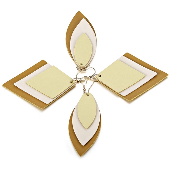 ‼️BOGO FREE Leather Leaf Drop Earrings Gold Layer - Picture 5 of 7